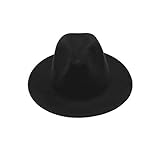 Upstore Fedora-Hut für Damen, klassisch, breite Krempe, aus Filz, flach, Panama-Hut, Schwarz