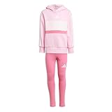 adidas Girl's SEASONAL ESSENTIALS TIBERIO 3 STRIPES FLEECE LEGGINGS SET, true pink/white/clear pink, 4-5 Years