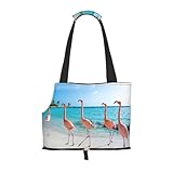 Tragetasche für Welpen, Motiv: Flamingo am Strand, für kleine Hunde, Katzen und Kaninchen, Rosa