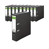 IC-Office 10er Pack Ordner A4 8cm breit schwarz Aktenordner Ringordner Briefordner Büroordner Schlitzordner Blauer Engel grüner Balken für Schule Studium Büro HomeOffice bis 6000 Blatt