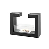 STONES HOME FURNITURE, Bioethanol-Kamin für den Boden, rauchfrei, Brenner aus Stahl, 1,5 l, Brenndauer 3 Stunden, Modell Tete a Tete, Farbe Schwarz mit gehärtetem Glas, 78 x 25 x 58 cm