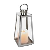 wuuhoo® Windlicht Aurora in Silber, dekorative & wetterfeste Gartenlaterne aus rostfreiem Edelstahl und Temperglas, Gartenlampe, Gartenbeleuchtung, Lampe für den Garten M 39 cm