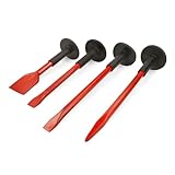 BOOMET Handmeißel Einzeln oder Set · 250mm spitz · Einsteiger-Meißel-Set mit schwarzem Handschutz für Stein und Fliesen · Spitzmeißel Flachmeißel