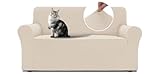 BellaHills Stretch Sofa Überzug 2 Sitzer (135-165cm), Couchschoner rutschfest Mit Armlehne, Elastische Sofahusse, Decke Sofa Schutz Für Hunde, Natur
