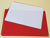 1x Ringbuch, Ordner ROT in A4 als QUERFORMAT mit Drahtniederhalter und Sichttasche + 50 Prospekthüllen in klarer Ausführung