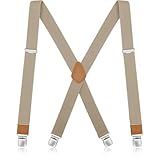 GOUNNU Hosenträger Herren Breit 3,5 cm mit 4 Metall Clips Hosenträger Elastic Verstellbare X-Rücken Einheitsgröße Herren Hosenträger Arbeitshose Extra Stark für Männer und Damen (Khaki)
