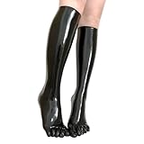 Latex Gummi Zehen Socken lang, Schwarz Latex Zehen Socken Wadenlänge, Latex Strümpfe Cosplay Kleidung Zubehör für Frauen und Männer (DE/NL/SE/PL, Alphanumerisch, L, 38, Regular, Regular, Naturlatex)