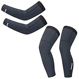 ROCKBROS Fahrrad Armlinge + Beinlinge Set Winter Thermo Armwärmer Beinwärmer Rutschfest Arm Sleeves und Knieschutz für Radfahren, Laufen, Basketball Herren/Damen S-3XL