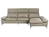 Retro Ecksofa mit Récamiere beige Taupe Echtleder linksseitig L-Förmig Farila