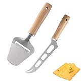 2 Stück Käsemesser, Käsehobel Set, Holzgriff Cheese Slicer, Käsemesser Profi Käseschneider für Weichkäse und Schnittkäse, Multifunktional - Federleicht