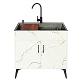 Kommerzieller freistehender Küchenspüle mit ausziehbarem Wasserhahn, Seifenspender und geräumigem Waschtisch für Waschküche, Garten, Restaurant, stilvolle Waschtischspüle (Farbe: Ro)