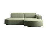 Kaiser Möbel, Ecksofa, Schlafsofa, Sofa Modena Studio Parma, Modern Design Couch, Polsterecke, Freistehend Sofa Wohnzimmer -Stoff Dicker Cord Poso Hellgrün Rechts