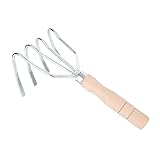 FONDOTIN 1 Stück Garten Rake Stahl Rechen Mit Holzgriff Anbauwerkzeug Earthnut Grabtool