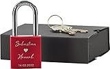 LAUBLUST Liebesschloss mit Gravur und Schlüssel inkl. Geschenkbox - Im Herzen Verbunden- Personalisiertes Geschenk für Paare