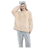 Herren und Damen Nachtwäsche Top Hose Herbst und Winter Flanell Pyjama Anzug Warm O-Ausschnitt Winter Pyjama Anzug Cardigan Fuzzy Pyjama Tops für Frauen, blau, XXL