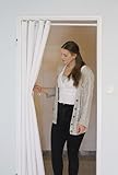 tinycurtains, Türvorhang mit Teleskopstange, einfache Montage in nur 1 Minute ohne Bohren (Türgardine weiß H195 x B150 cm + Stange weiß B55-90 cm)