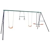 Xichuzi Schaukelset mit Turningen und 4 Sitzen, Schaukelgestell, Schaukel Outdoor Mit Gestell, Doppelschaukel, Gartenschaukel, Draußen Schaukeln, Stahl