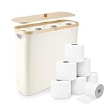 Zikenis Klopapier Aufbewahrung Box, 25L Toilettenpapier Aufbewahrung Korb mit Deckel aus Bambus für 12 Rollen, Oxford-Gewebe, Wasserdicht, Faltbarer Toilet Paper Organizer für Bad und Haushalt