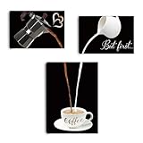 HPNIUB 3-teiliges Wandbild Set 'Kaffee' auf Holzrahmen, Kunstdruck auf Leinwand, für Küche und Wohnzimmer