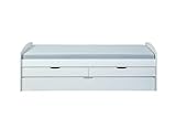 Inter Link - Funktionsbett 90x200 - mit Stauraum - Kinderbett - Jugendbett - Bett mit Schubladen - Massivholzbett - 2 Schubladen - 1 Schubkasten weiß - Massivholz - Ried