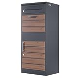 Zelsius Paketbriefkasten | RAL7016 Anthrazit | verzinkter pulverbeschichteter Stahl mit dunkelbraunen Holzoptik Elementen | Briefkasten mit Paketfach, integrierte Rückholsperre, Bodenmontage Paketbox