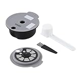 Filteilect Wiederverwendbare Kaffeekapsel für Tassimo-Maschinen mit 12 g Fassungsvermögen, grauer Kunststoffbecher mit 60 ml und 180 ml Deckeln, Löffel und Bürste im Lieferumfang enthalten