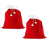 KINDPMA 2 Stück Weihnachtssack aus Samt, Weihnachtssack mit Kordelzug und Bommel, großer Sack für Geschenke, Nikolaussack für Weihnachtsgeschenk (70 x 100 cm)