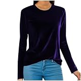 Golden Samt Langarmshirt Damen Weicher Pullover Elegante Lässig Oberteile Rundhals Blusen Sexy Tops Locker Blusenshirt Velvet Tunika Bequeme Shirts Modische Damenblusen Leichte Longbluse