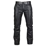 Motorradhose Herren Leder Schwarz, Lederhose Herren Lang Schwarz, Arbeitshose Stretch Cargo Hosen Baggy Trekkinghose Einfarbig Outdoorhose Atmungsaktiv Sweatpants Regulär Fit Freizeithose