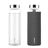 LOOFORE Glasflasche 1 liter / 1l, Wasserflasche Glas 1000ml inkl. Neoprenhülle, BPA freie, Trinkflasche Spülmaschinenfeste, Water Bottle für kohlensäurehaltige Getränke