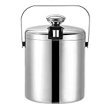 Edelstahl Eisbehälter mit Deckel inkl. Zange und Sieb Hergestellt aus lebensmittelechtem Edelstahl 304, Doppelt isolierter Eiswürfelbehälter mit Tragegriff für optimal gekühlte Eiswürfel(1.3L)