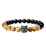 Generisch Armbandset Für Mädchen mit runden Perlen Natürliches Tigerauge-Armband Lava-Perlen-Armband Armbanduhr Stoppuhr (O, A)