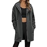 Generisch strickjacke damen lang Wintermantel Damen Lang Winterjacke Warm Gefüttert Elegant Übergangsjacke mit Kapuze Casual Einfarbig Herbst Winter Mantel Outdoorjacke