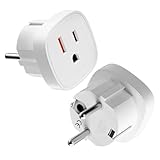 2 Stück Reiseadapter,US to EU Adapter,Adapter USA Deutschland stecker, Adapterstecker USA Deutschland Stecker, Adapter Steckdose, EU Stecker Adapter für Geräte mit USA-Netzteil