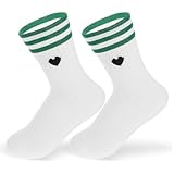 AOZUO 1 Paar Weiß Socken Damen 36-43, Baumwolle Weiße Retro Tennis Socken mit Herze, Herzen Atmungsaktiv Baumwolle Socken Mädchen, Jugendliche(Grün)