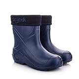 LEMIGO Kinder EVA Gummistiefel Gefüttert Filzisolierte Schaumstoff Stiefel 24-37 EU (Dunkelblau Einfarbig Stickerei, numeric_37)