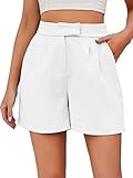 Famulily Frauen Casual High Rise Bussiness Büro Shorts Plissee Strand Sommer Anzug Shorts Weiß M