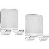 2 Stück Rasierer Halter Haken, Bolatus Mehrzweckhaken Edelstahl Selbstklebende Rasiererhalter Wand Wasserdichte Badezimmer Haken Ohne Bohren für Decke Bad Küche Badezimmer (Silber)