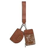 Montana West Wrangler Schlüsselbund-Geldbörse für Damen, Western-Doppeltasche, Handgelenk, bestickt, Kartenhalter, Geldbörse mit Reißverschluss, Rindsleder, Braun, Small