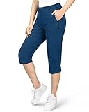 33,000ft Damen 3/4 Hose Capri Wanderhose Stretch Leichte Radhose Taschen Sommer Outdoor Golf Hose Dunkelblau 44