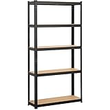 Yaheetech Lagerregal Schwerlastregal mit verstellbaren MDF-Böden, Organizer Regale für Garage, Wohnzimmer, Küche, Kellerraum 90x30x180cm/schwarz