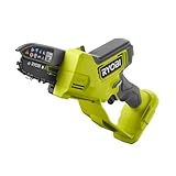 RYOBI 18 V ONE+ Brushless Akku-Einhand-Kettensäge RY18PSX10A-0 (10 cm Schwertlänge, 8 cm Schnittkapazität, Kettengeschwindigkeit bis 6,0 m/s -Variabel einstellbar, ohne Akku und Ladegerät)