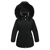 Winterjacke Mädchen mit Kapuze Kinderjacken Parka Warm Wintermantel Lange Steppjacke Winddicht Fleecefutter Verdickte Daunenjacke Winter Lang Stehkragen Kapuzenjacke mit Taschen (Black, 11-12 Years)