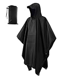 ViKKent Regenjacke Regenponcho 3 in 1, Wasserdichter Regencape mit Kapuze Taschen, Wiederverwendbar, Multifunktionaler Regencape für Picknick Jagd Camping Wandern