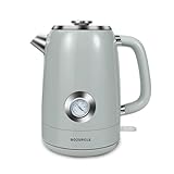 BOJURGLE Wasserkocher Edelstahl 1,7 Liter 2200W, Vintage-Design mit Temperaturanzeige, 360° Gerätefuß, Trockengehschutz, Automatische Abschaltung, Retro Vintage Grau