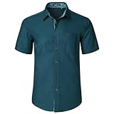 HISDERN Herren Hemd Kurzarm Freizeithemd Businesshemd Herren Türkis Kurzarm Hemden Regular Fit Bügelfreies Herrenhemd mit Brusttasche,XL