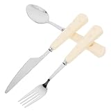 TOYANDONA Edelstahl Besteck Set mit Keramikgriffen Rostfrei Spülmaschinenfest Vintage Dessertmesser Gabel Löffel für Stilvolles Dining bei Jedem Anlass