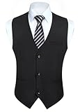 HISDERN Anzugweste Herren Schwarz Formelle Hochzeit Weste Klassische Einfarbig Anzug Westen Elegant Smoking Anzugwesten für Männer mit Taschen M
