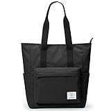 KALIDI Handtasche Damen Shopper Groß Strandtasche mit Reißverschluss, Tote Bag Schultertasche für Herren, Umhängetasche für Schule Arbeit Lässige und Reisen, Schwarz