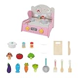 KiBcsLic Kinderküchen Spielset: Realistisches Kochen, Pädagogisches Feinmotorik Lernset, Schaufensterdekoration, Bastelgeschenk, Vorschul Spielküche Aus Holz, Pink Set B